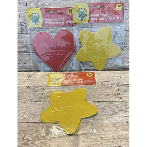 NEW LOT OF 3 TEACHING TREE PAPER CUT-OUTS-Hearts And Stars - Picture 1 of 3